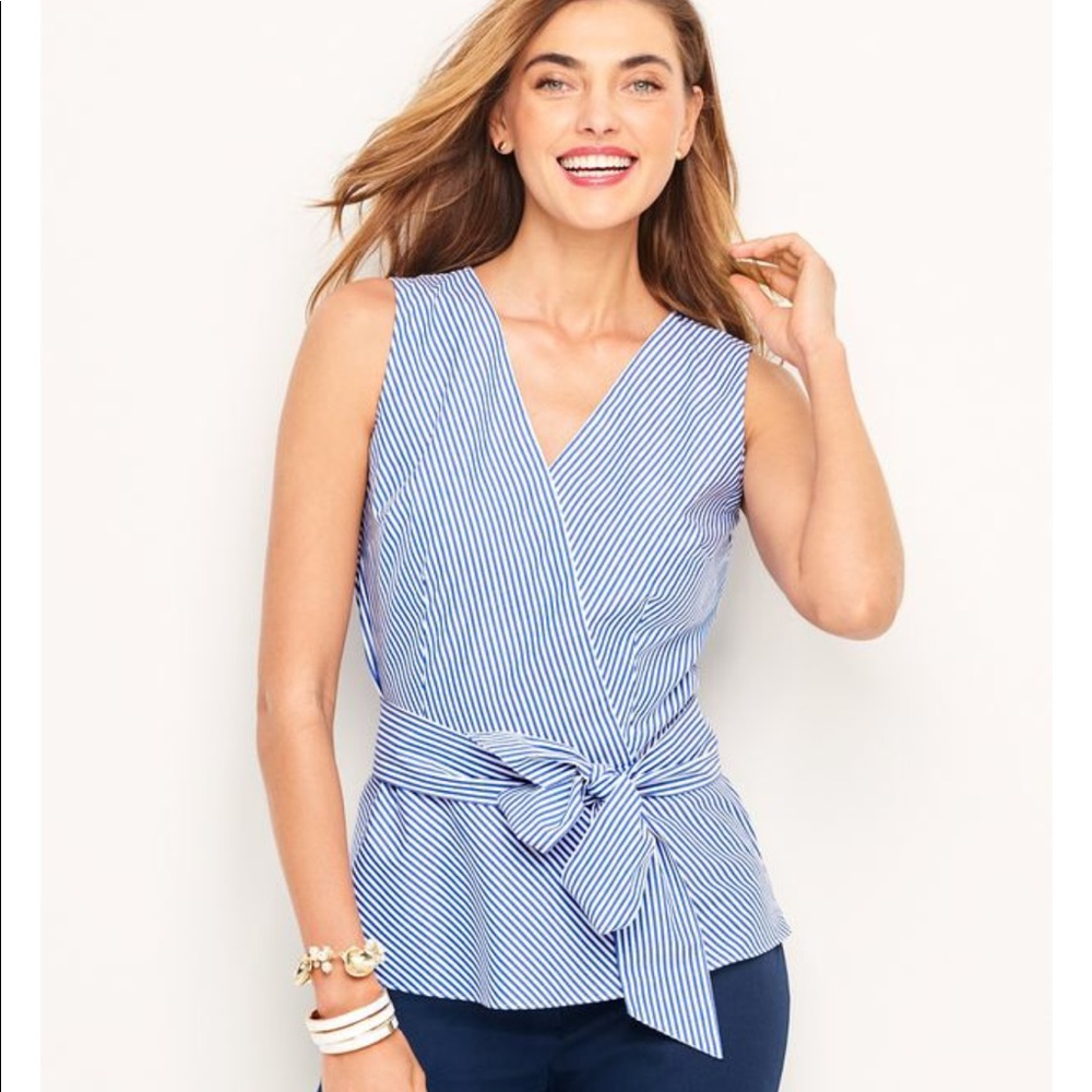 Talbots Women’s Sleeveless Striped Tie Blouse